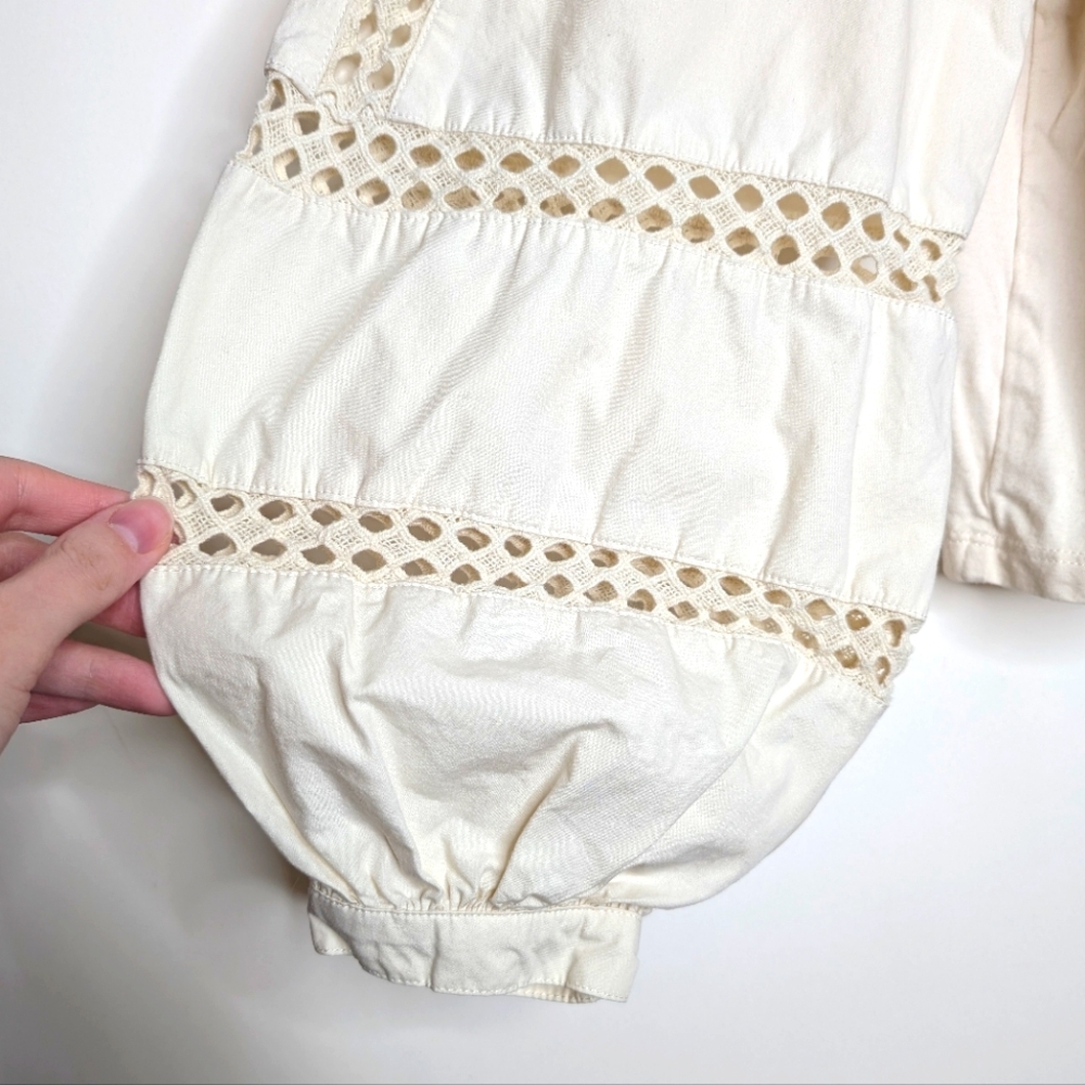 Banana Republic Off White Crotchet Balloon Sleeve Peasant Blouse Size Medium - Picture 6 of 16